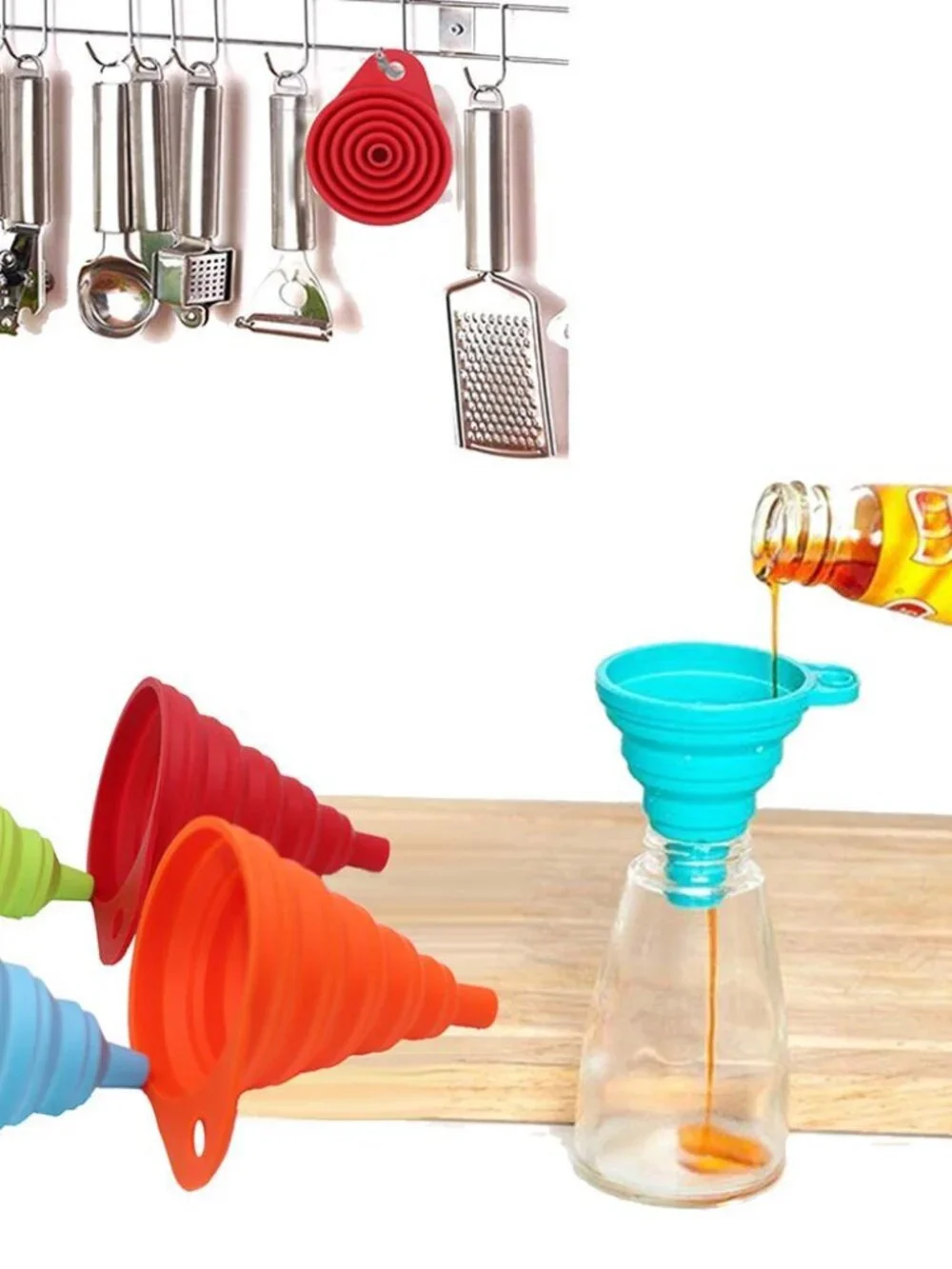 KongNai Kitchen Funnel Set 4 Pack, Small and Large, Kitchen Gadgets Accessories